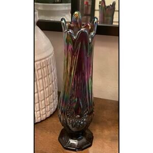 Vintage indiana carnival glass amethyst swung vase